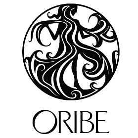 Stylized black logo of a woman with flowing hair and the text "Oribe.