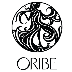 Stylized black logo of a woman with flowing hair and the text "Oribe.